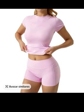Light Pink Active Set - Short Sleeve Top + High-Waist Shorts
